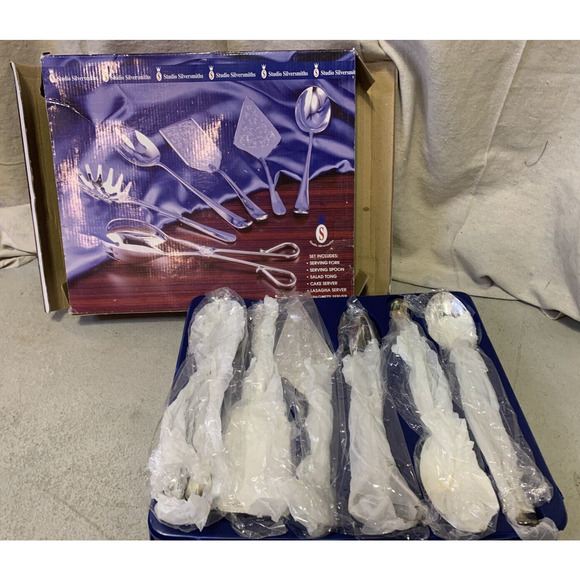 New Studio Silversmiths 5 Piece 12" Serving Set SilverPlated SaladTong SpoonFork - Picture 7 of 7